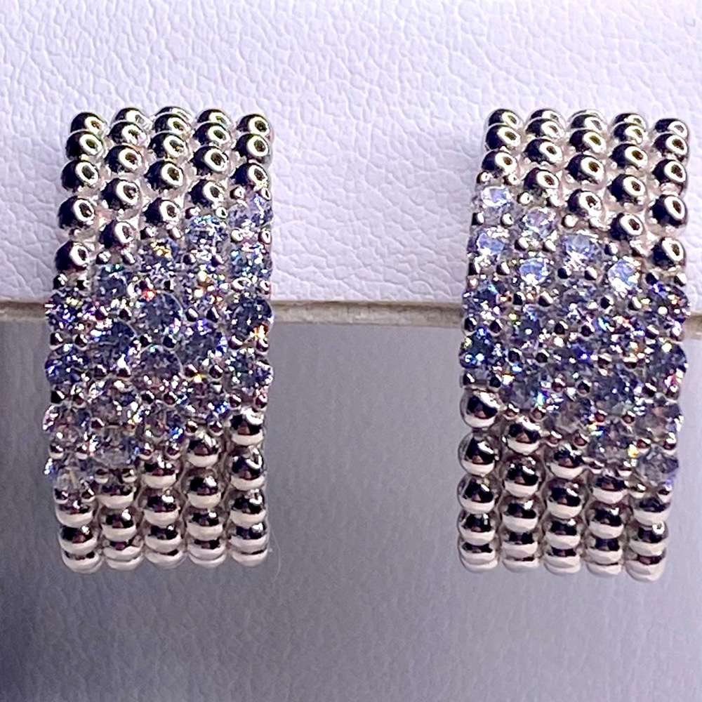 BEAUTIFUL STERLING SILVER & SIMULATED DIAMOND EARRINGS